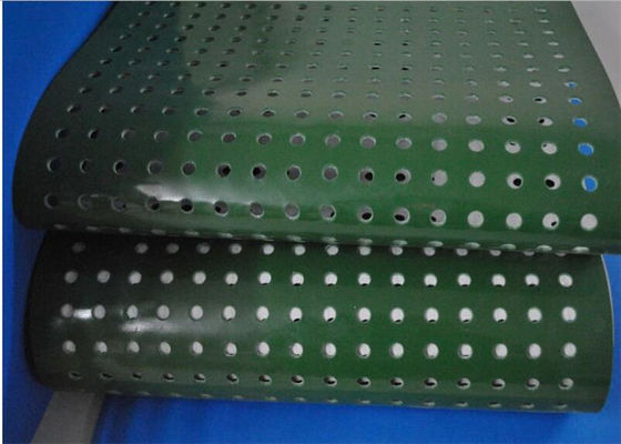 China Green PVC Plastic Corrugator Conveyor Belt With Punching Holes For Lightweight Conveying factory